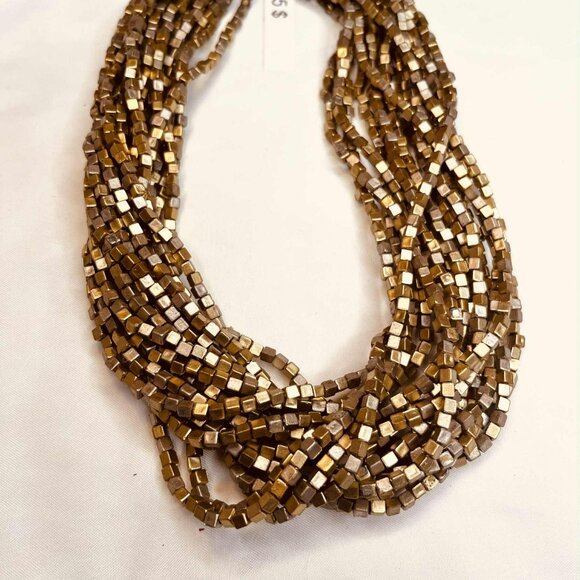 Vintage Multi Strand Metallic Cube Bead Necklace Gold Tone 46–51 cm - Picture 12 of 16